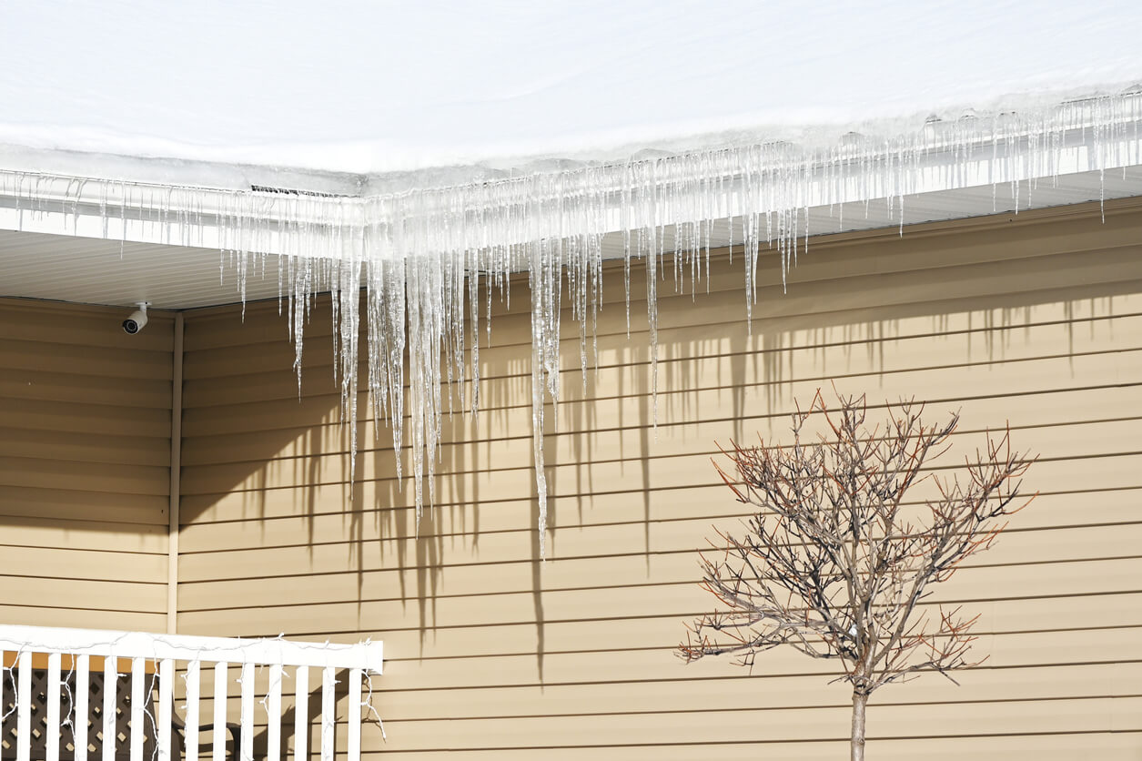 Icicles hanging off roof.