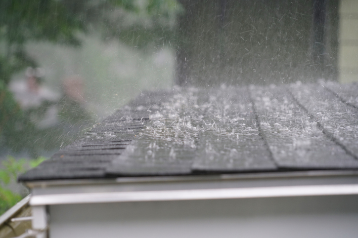 close up on storm rain on the roof