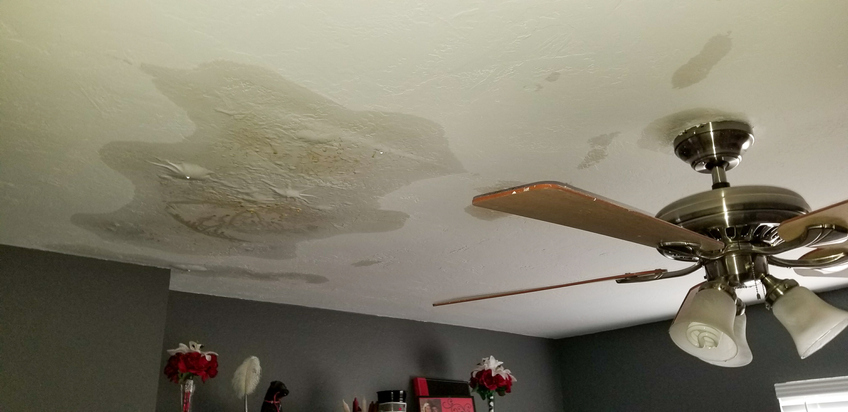 Water-Damaged Ceiling with Bubbling and Stains